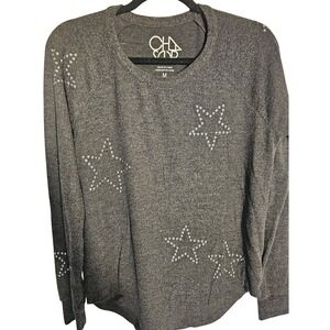CHASER Women's Grey Star Print Long Sleeve Raglan Sweatshirt Top Size M